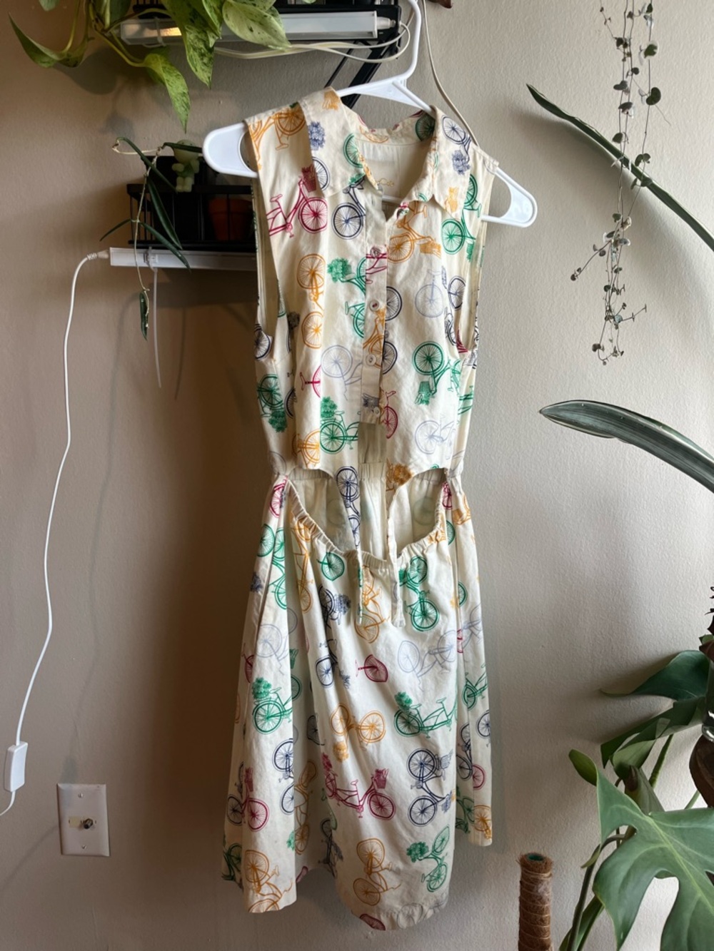 ModCloth Cream Bicycle-Print Day Dress